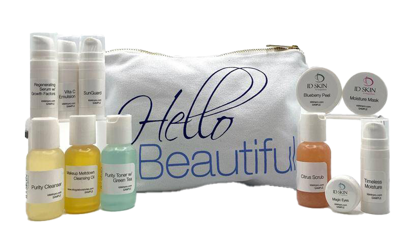 Facial Treatment Kit with 11 Hero Products Facial Treatment Kit with a bonus Zip-up ‘Hello Beautiful’ Makeup bag. Wholesale Skincare.